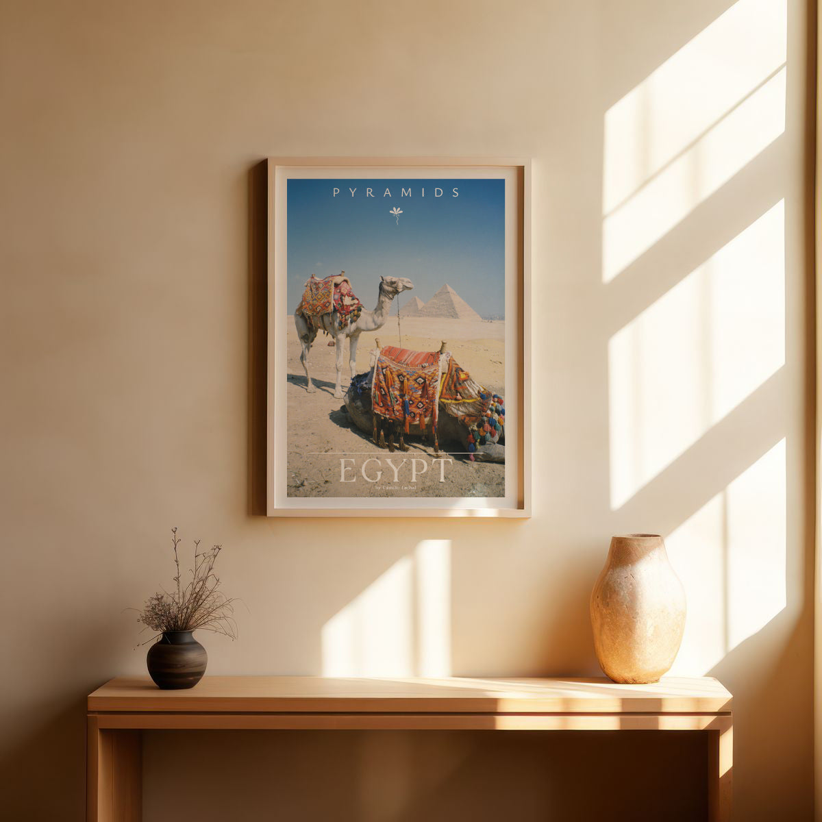 Egypt Travel Fine Art Print — Pyramids of Giza & Camels | Analog Film Photography Poster | Egypt Wall Art