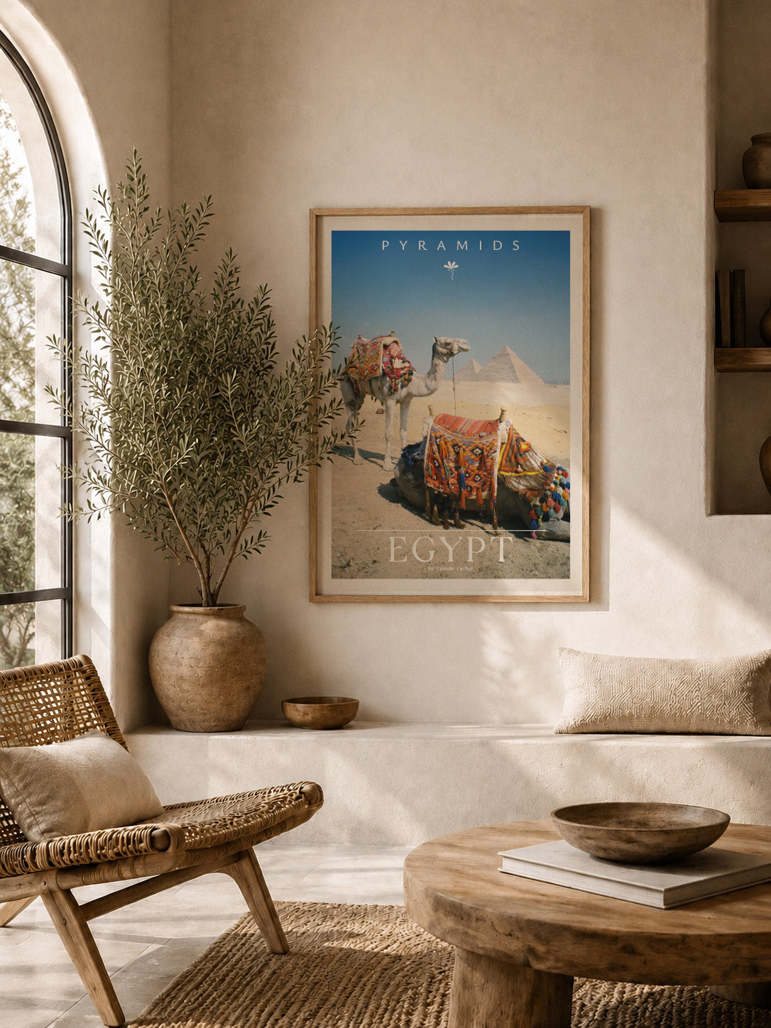 Egypt Travel Fine Art Print — Pyramids of Giza & Camels | Analog Film Photography Poster | Egypt Wall Art